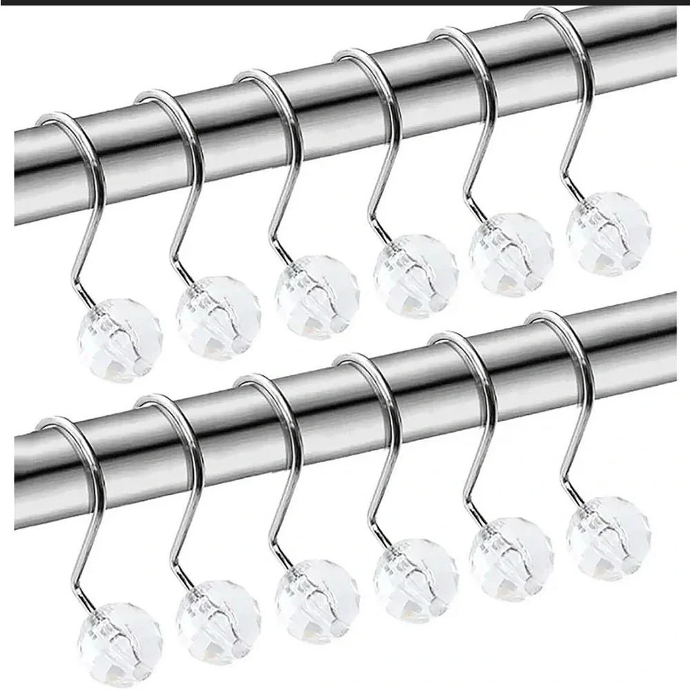 Clear Crystal Shower Curtain Hooks Silver Set of 12 Decorative Rings